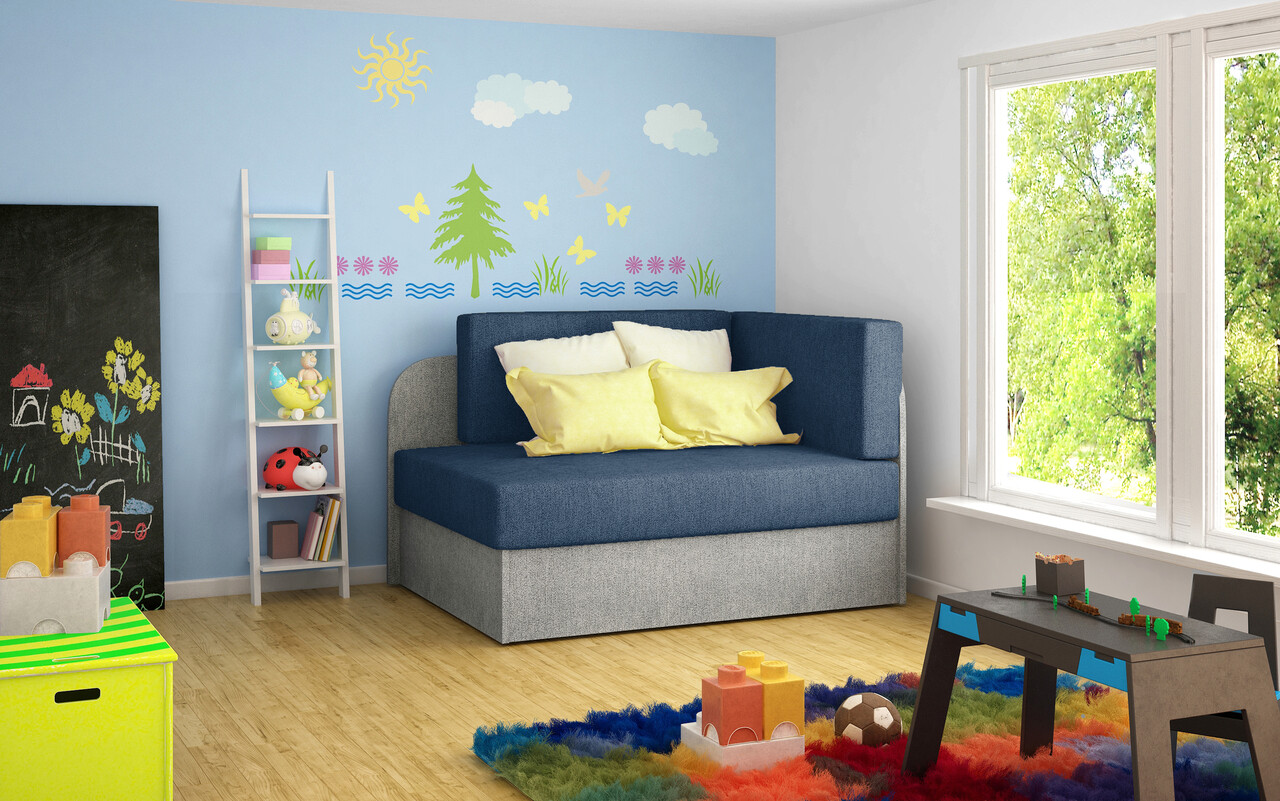 Canapea extensibila 2 locuri, ELTAP, Rosa, 104x75x60 cm, lemn/poliester, albastru/gri - imagine 7